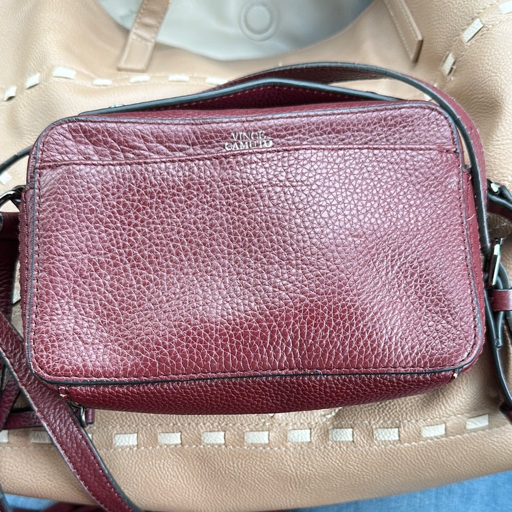 Vince Camuto Burgundy Crossbody Bag with Textured Leather